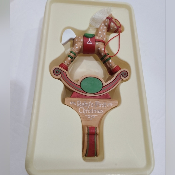 Hallmark Stocking Hanger Baby first Christmas 1984 Rocking Horse - Picture 4 of 8